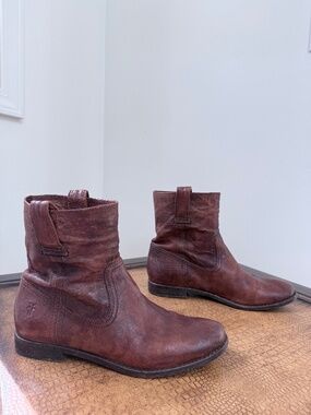 Frye Anna Shortie Brown Leather Pull-On Ankle Boots Women’s Size 7.5 - Very Good